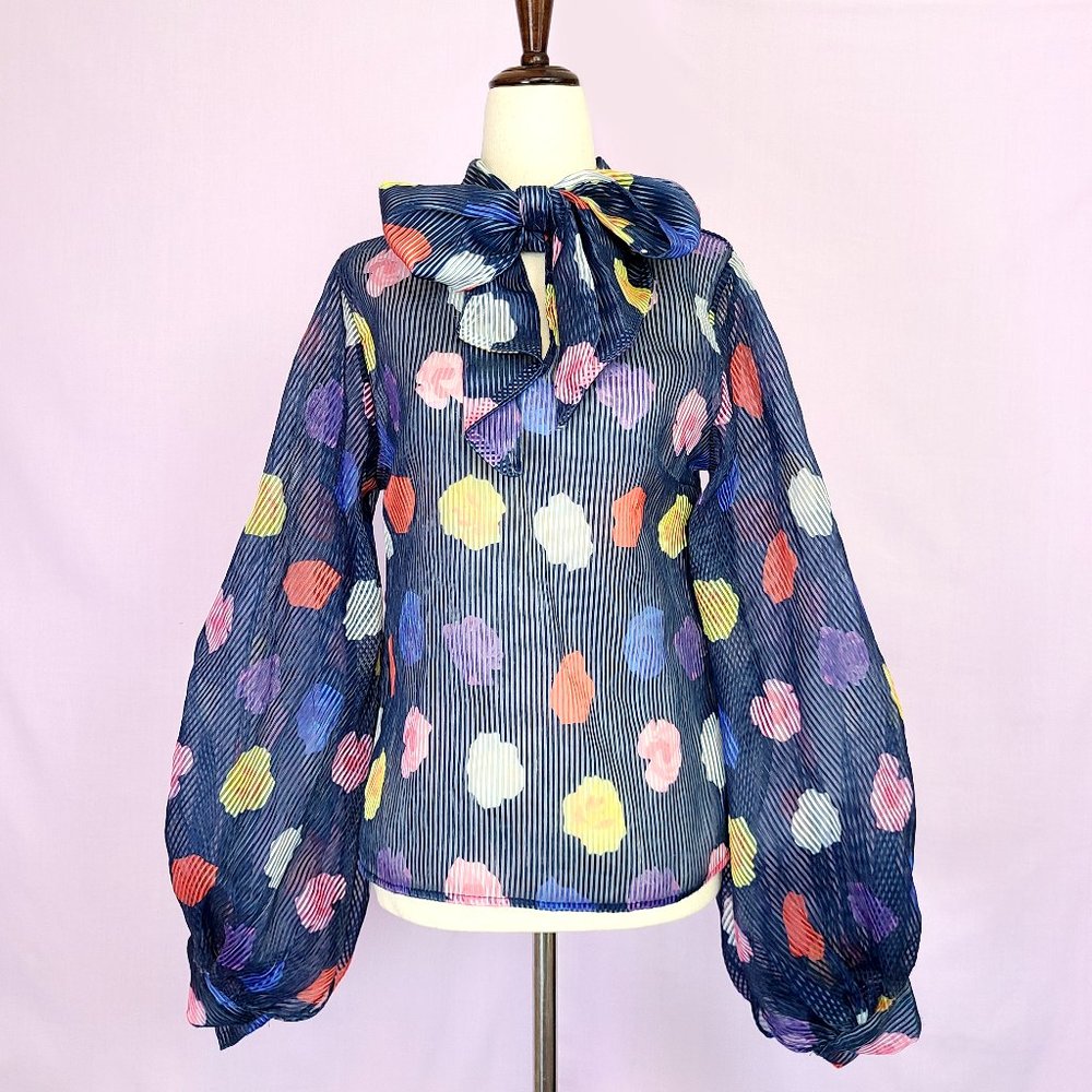 N by Nancy navy puff balloon sleeve blouse with oversized bow